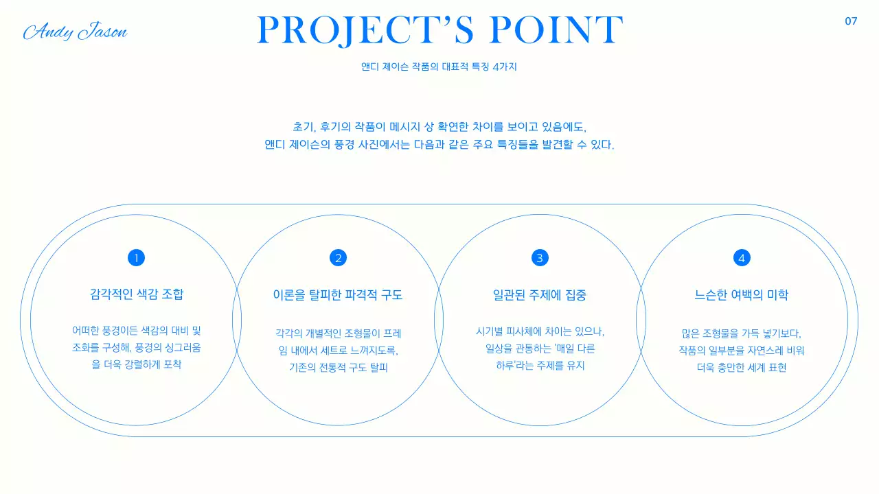 블루와 블랙 화이트의 트렌디한 인물 소개 보고서