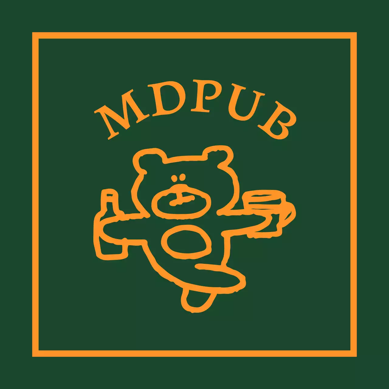 술병을 들고있는 곰돌이가 그려진 테두리가 노란색으로 있는 초록색 펍 발매트