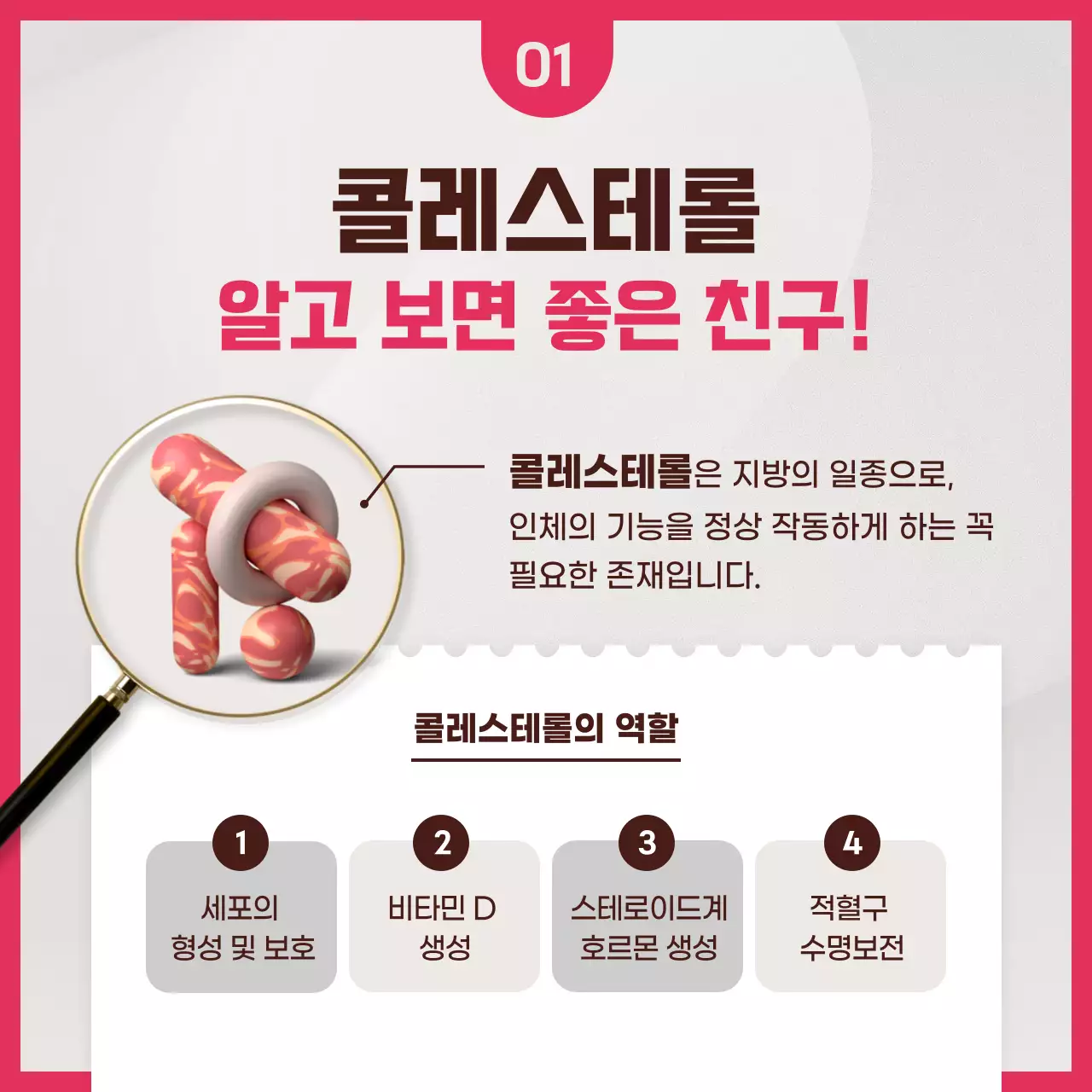 진분홍과 민트 컬러의 콜레스테롤