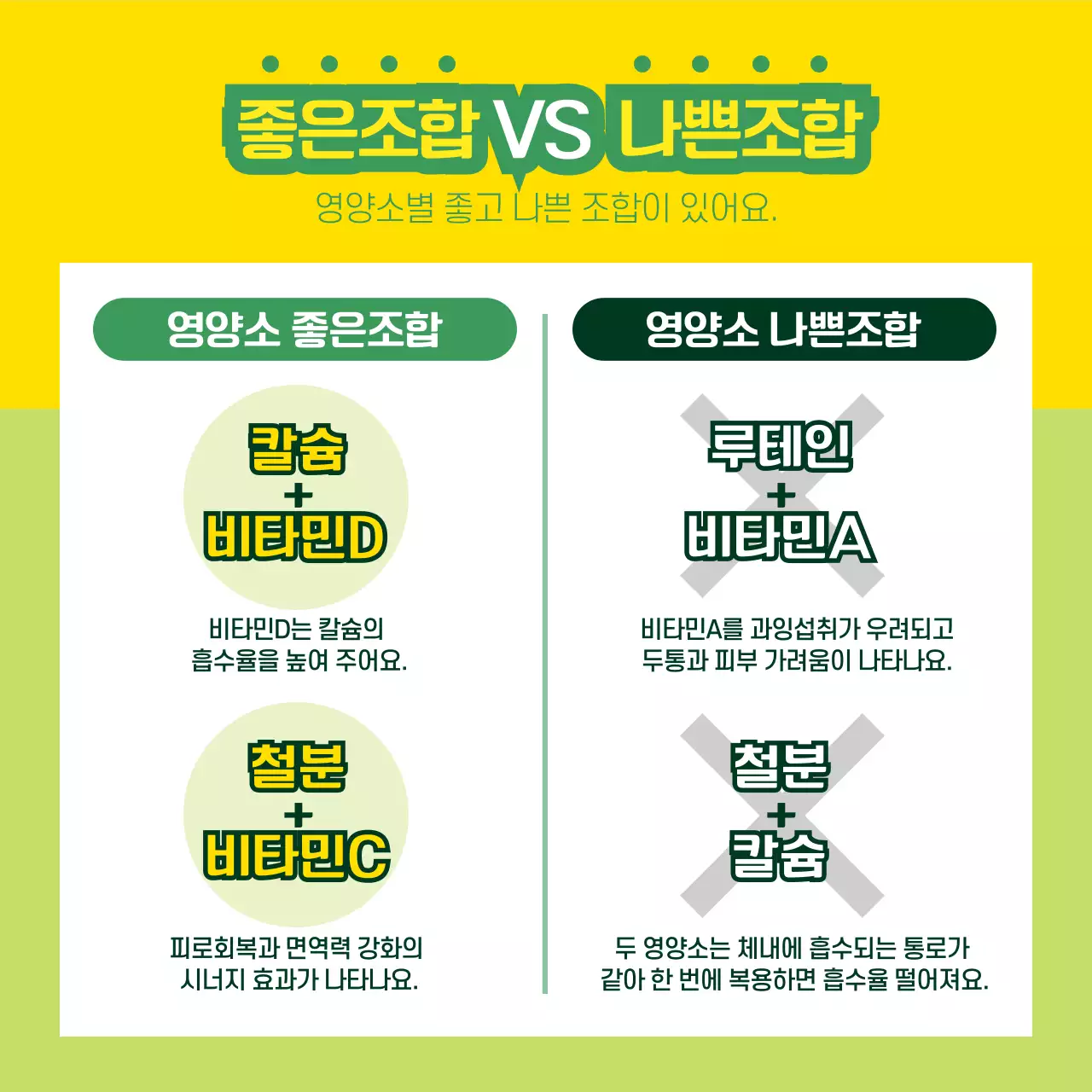 노란색과 녹색의 일러스트 영양제 홍보