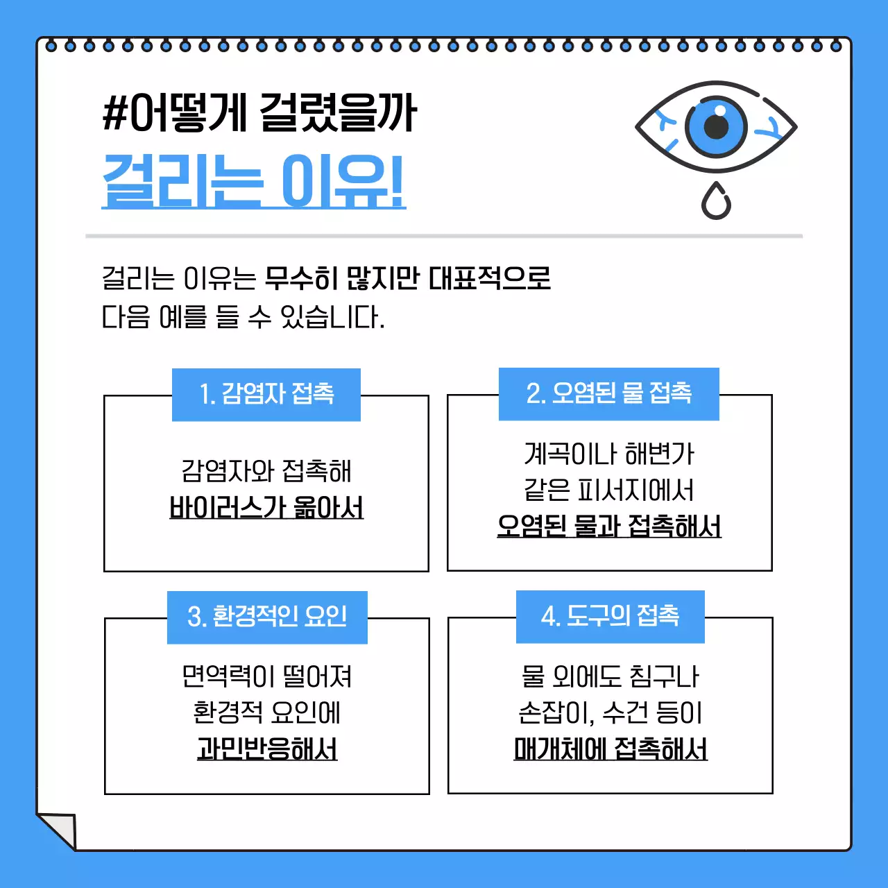 파란색과 흰색의 결막염 카드뉴스