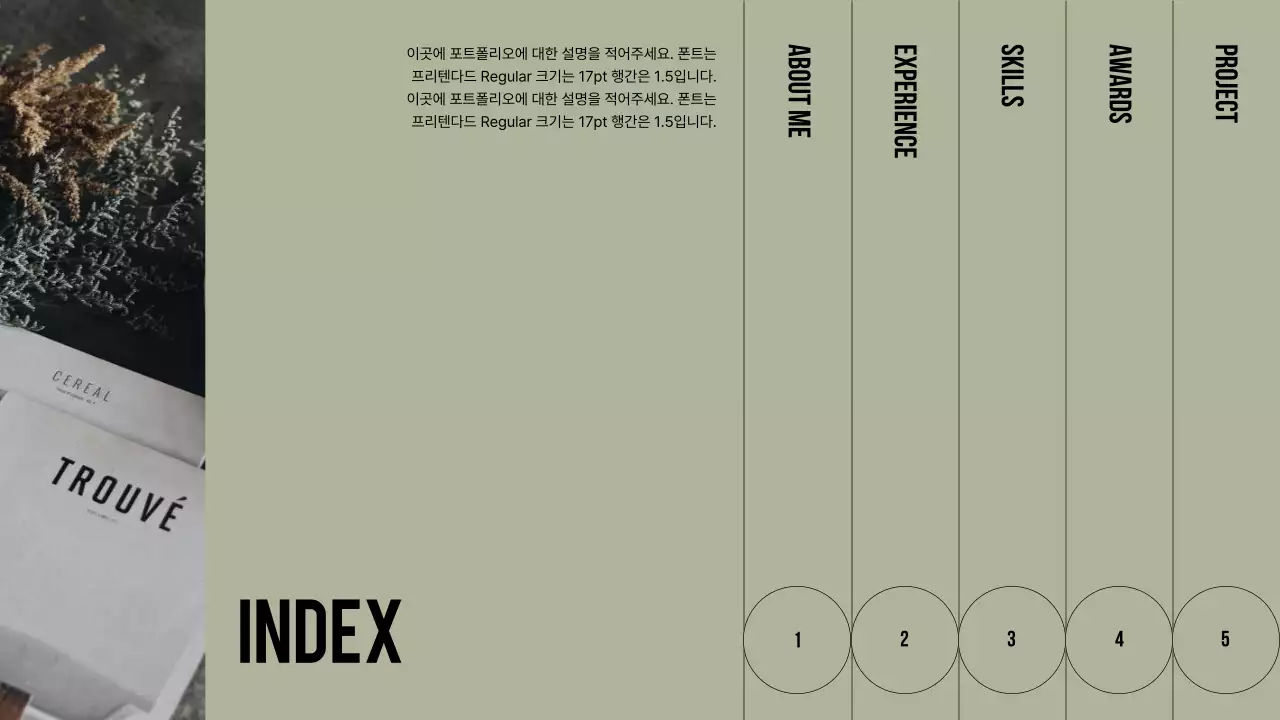 카키와 베이지색의 모던한 포트폴리오