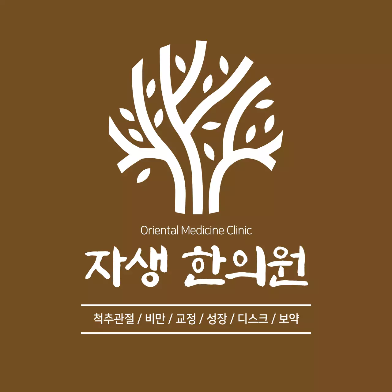 갈색과 하얀색의 깔끔한 스타일 한의원 로고 현판 홍보용 