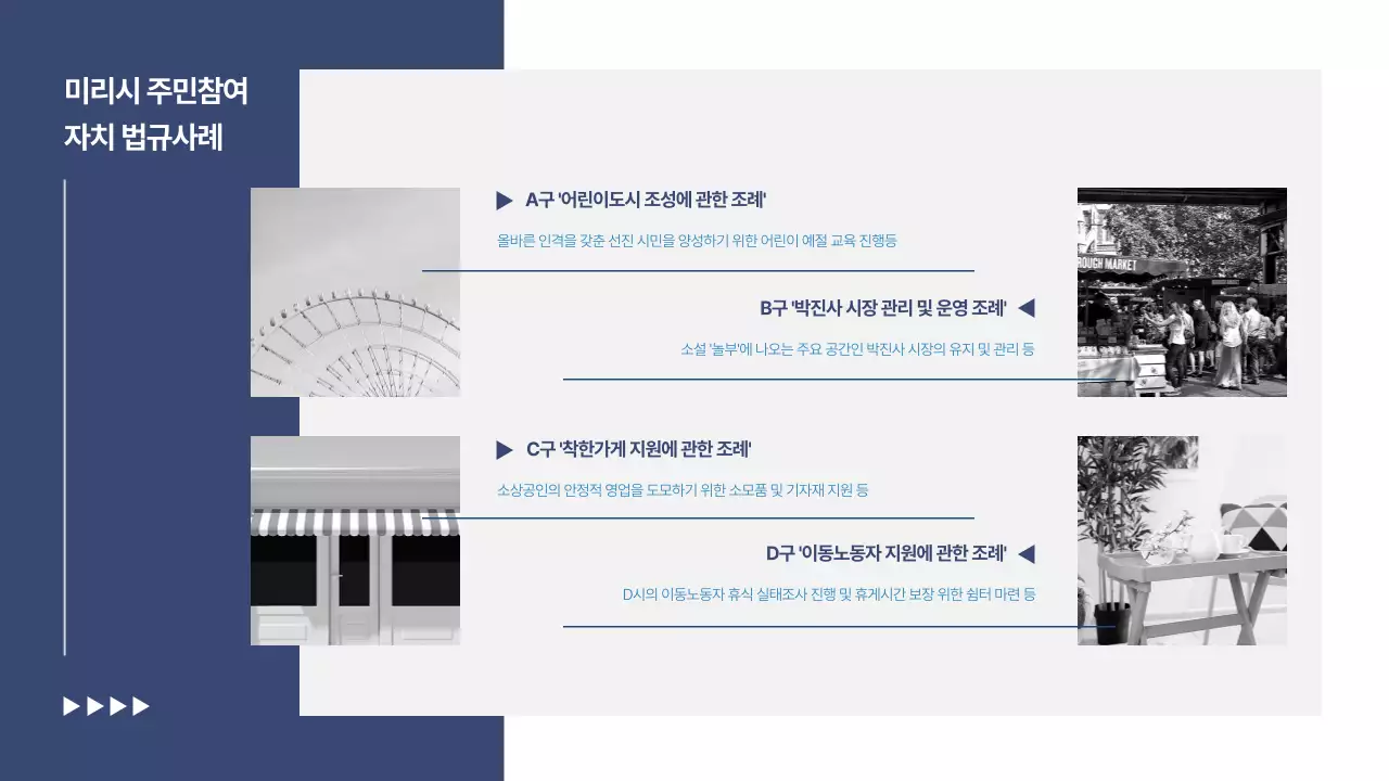 남색과 흰색의 심플한 주민참여 제안 보고서