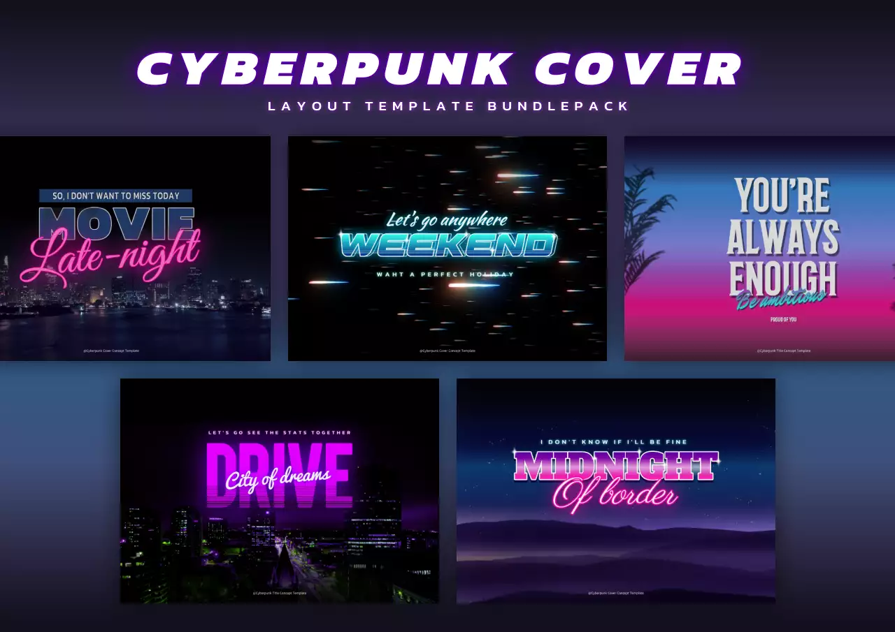 사이버펑크 컨셉의 타이틀 레이아웃 번들팩