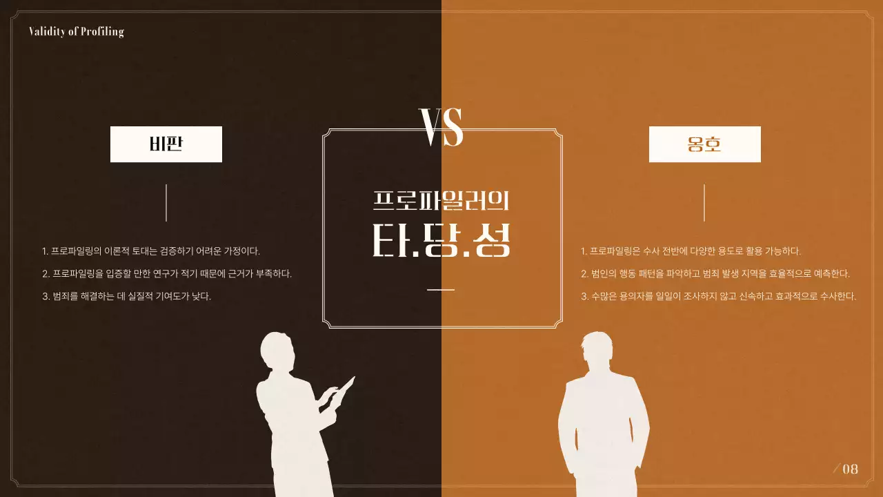 검은색과 베이지색의 범죄 심리학 프로파일링 발표