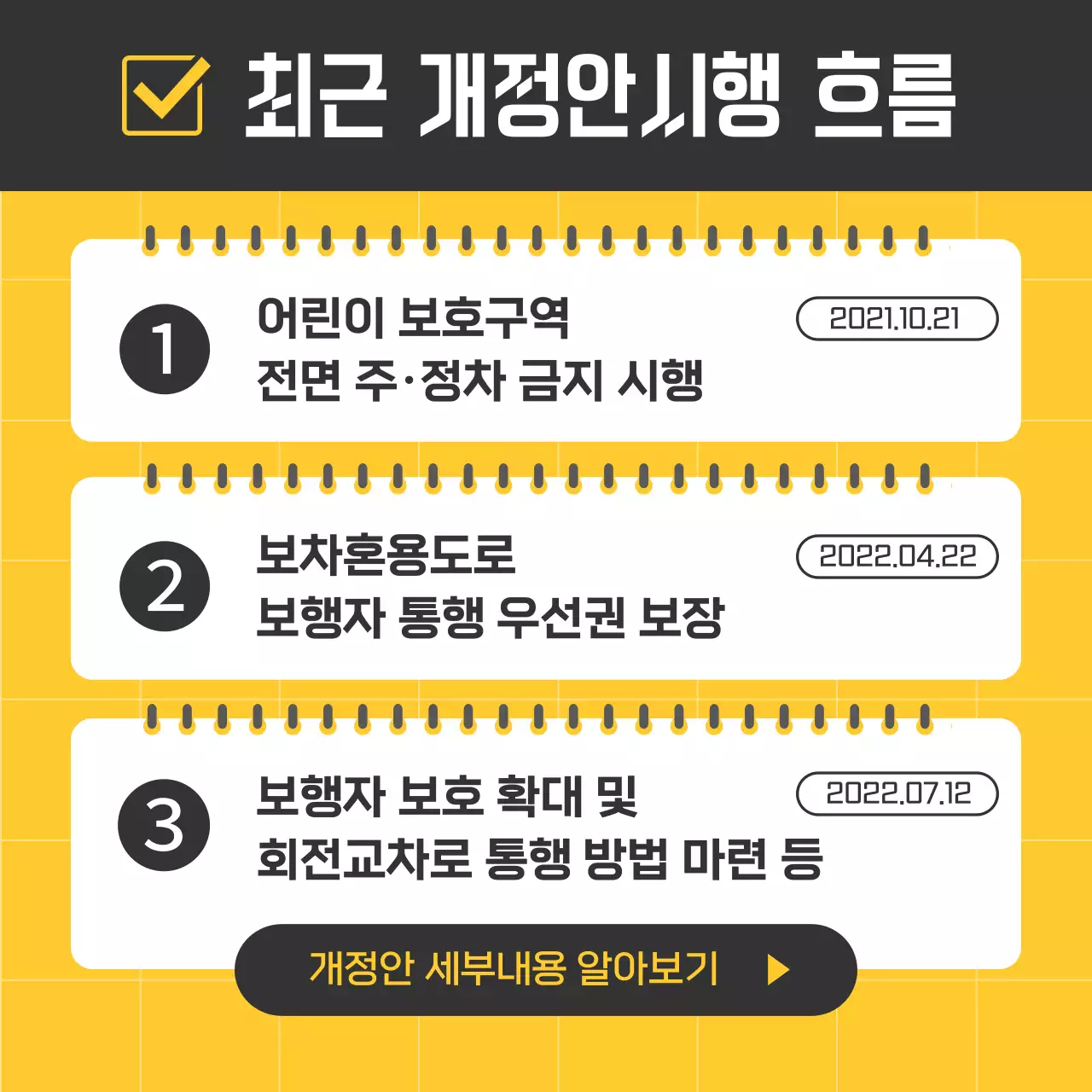 검정색과 노란색의 임팩트한 도로교통법 개정안