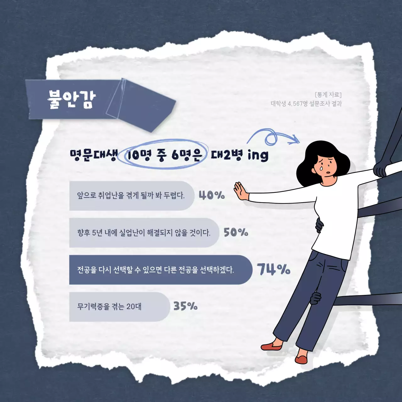 남색과 회색의 미니멀한 대2병 상담센터 홍보