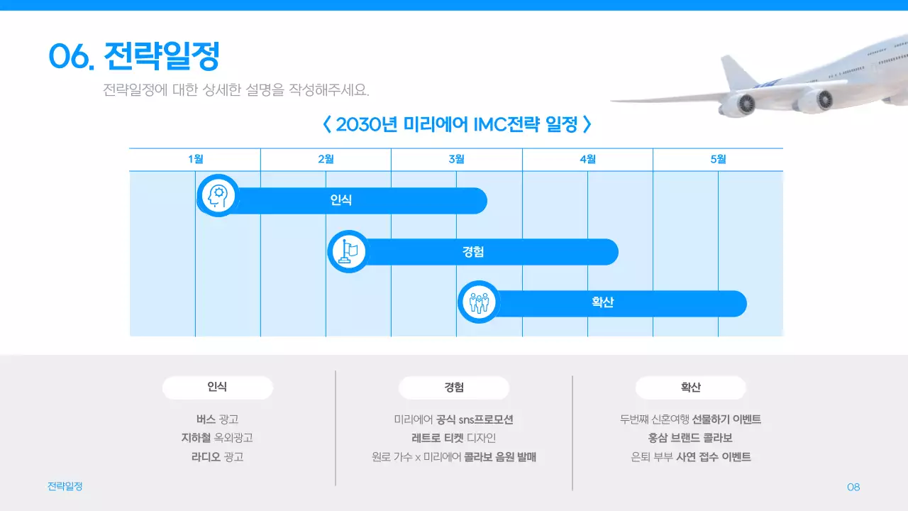 파란색의 항공사 광고 마케터 공모전 기획서 프레젠테이션