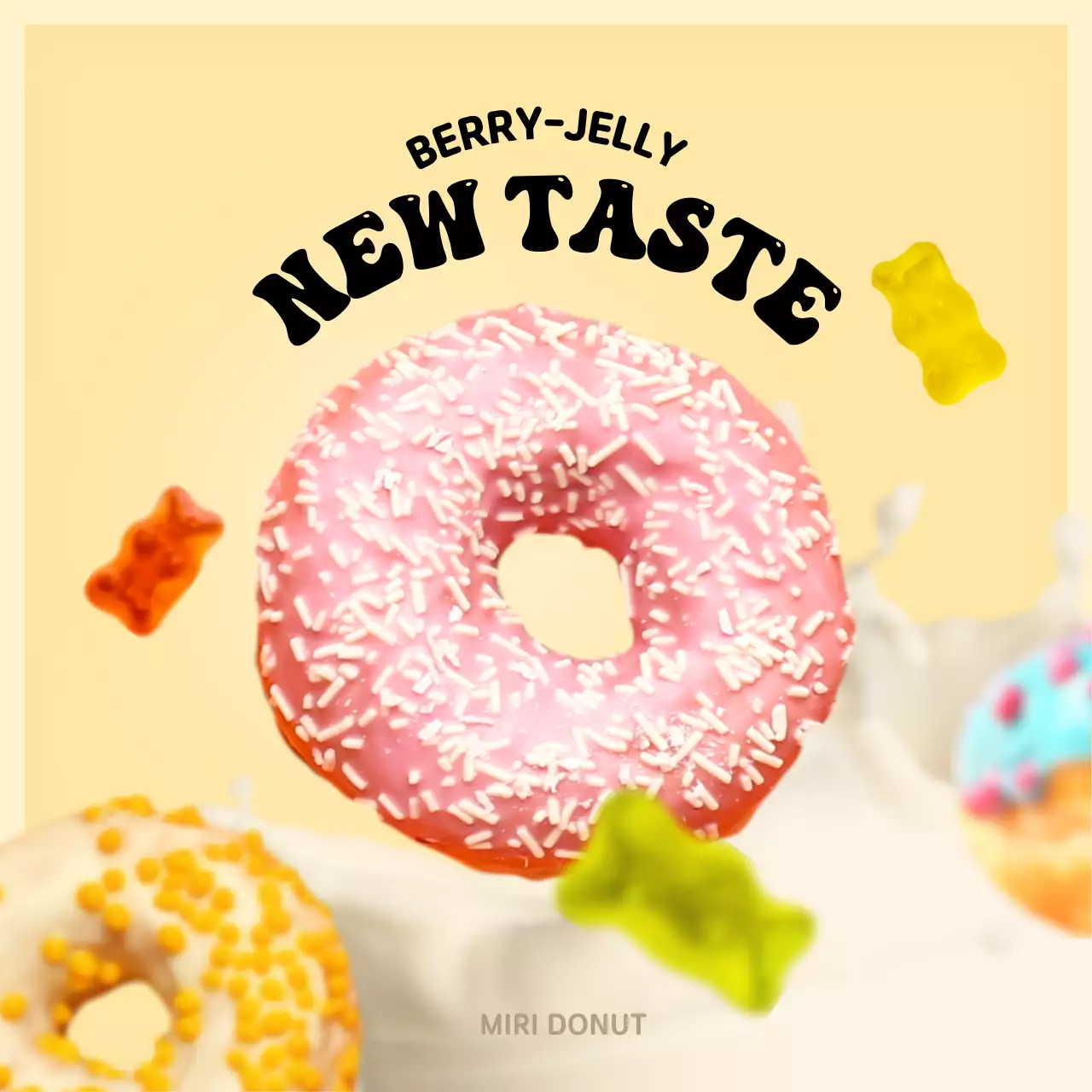 노란색과 분홍색의 도넛 신메뉴 안내