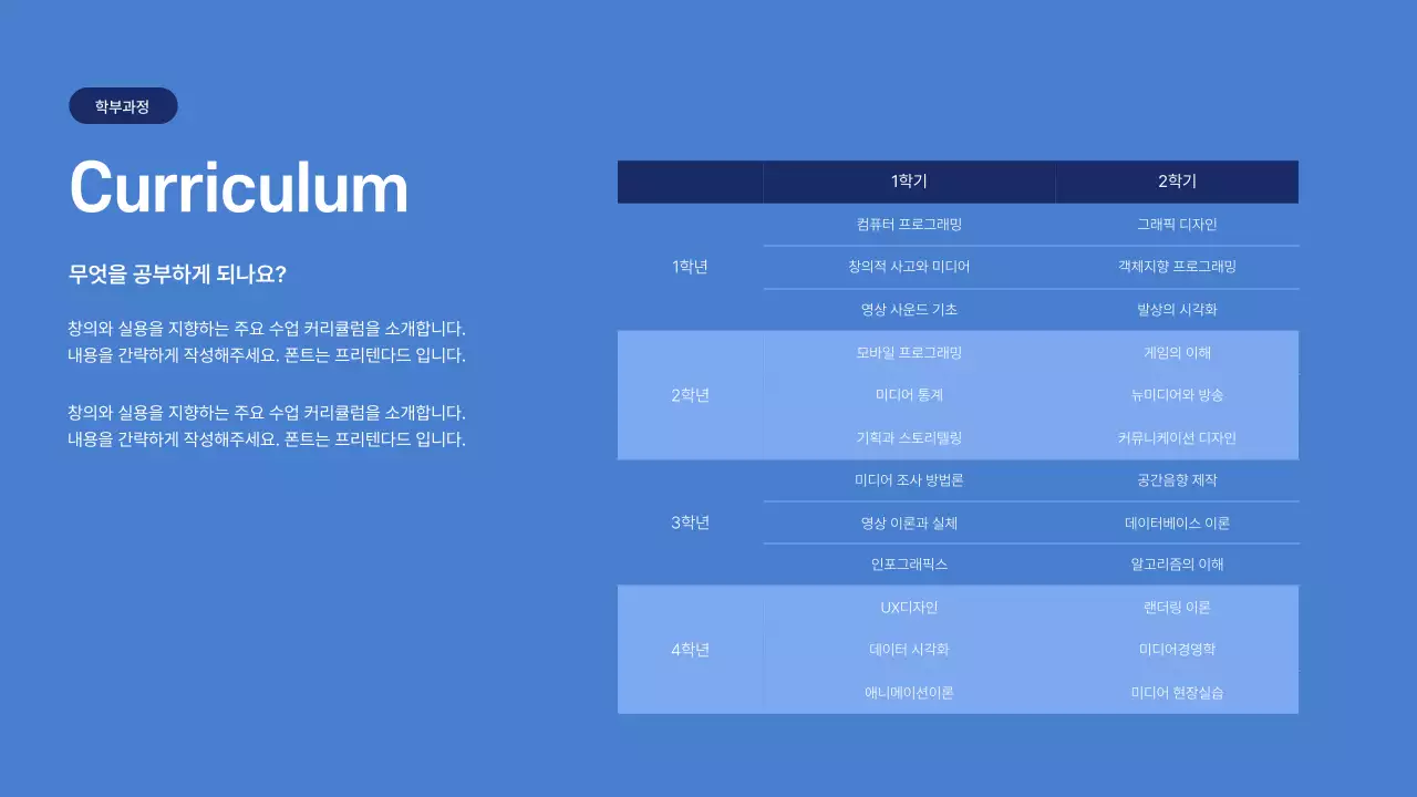 파랑과 하늘색의 심플한 멘토링 학과 소개서