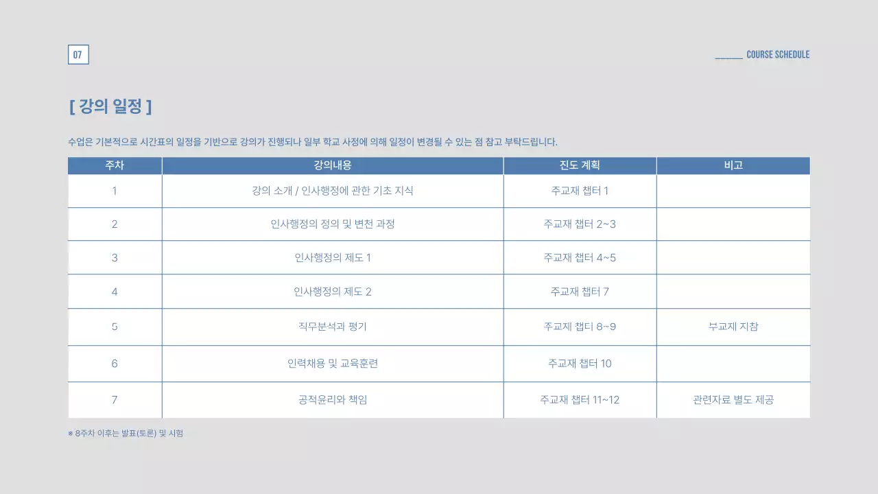 파스텔톤의 은은한 대학 강의 계획서
