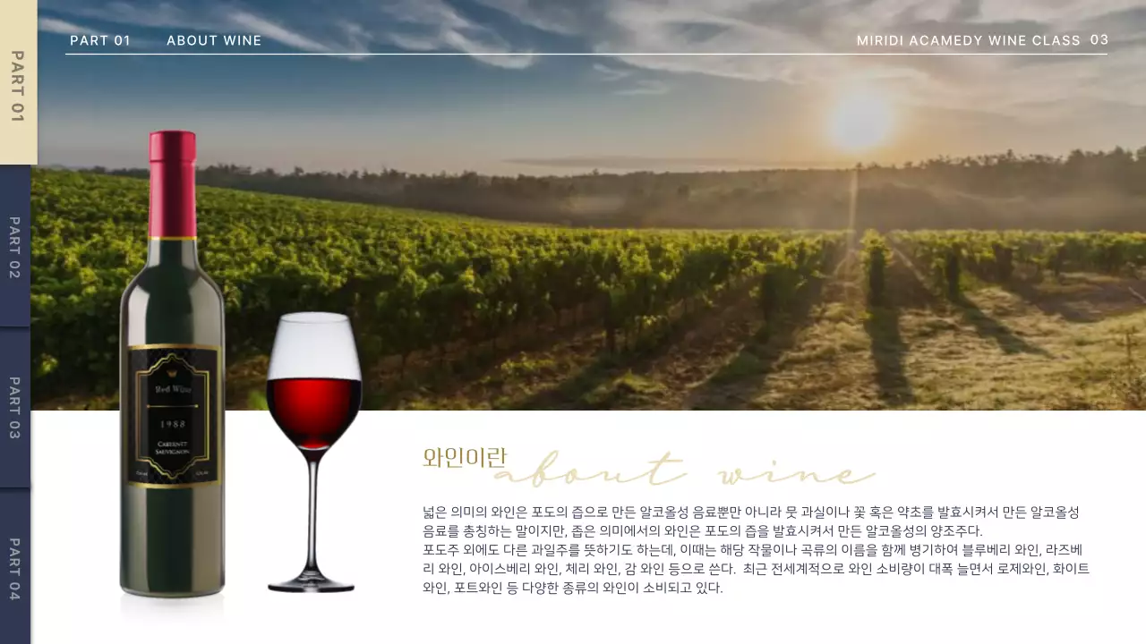 네이비색 고급스러운 와인클래스용 와인 브루어리 프레젠테이션