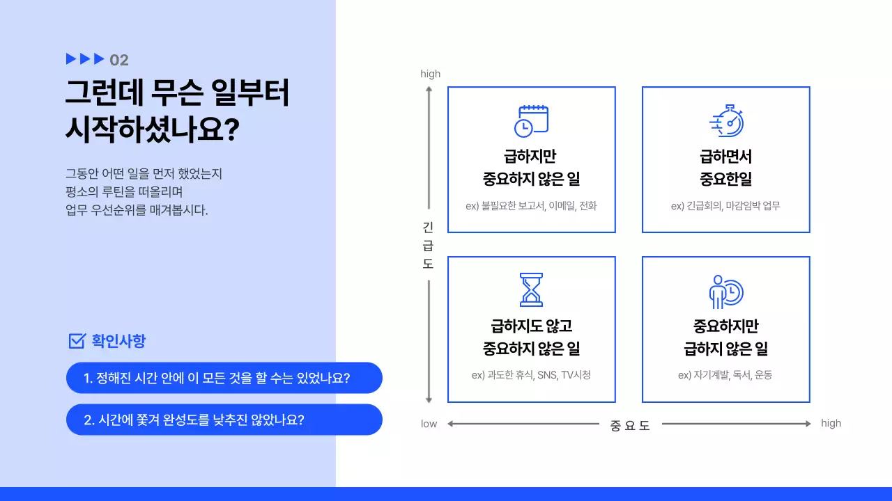 파란색과 흰색의 프로일잘러 김대리의 시간관리법 공유 업무생산성 플래너 시간관리 일정관리 탈야근 스킬