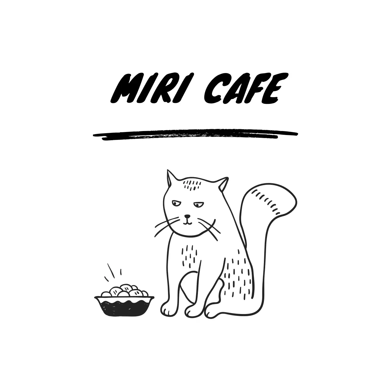 고양이 그림 드로잉이 그려진 흰 배경의 동그란 원형의 카페 스티커 