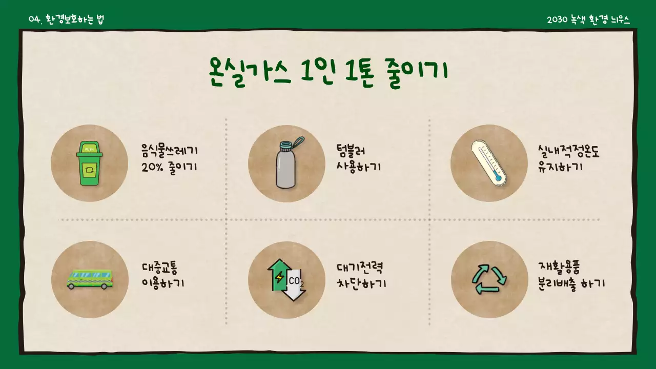 베이지와 초록색의 귀여운 녹색 환경 신문