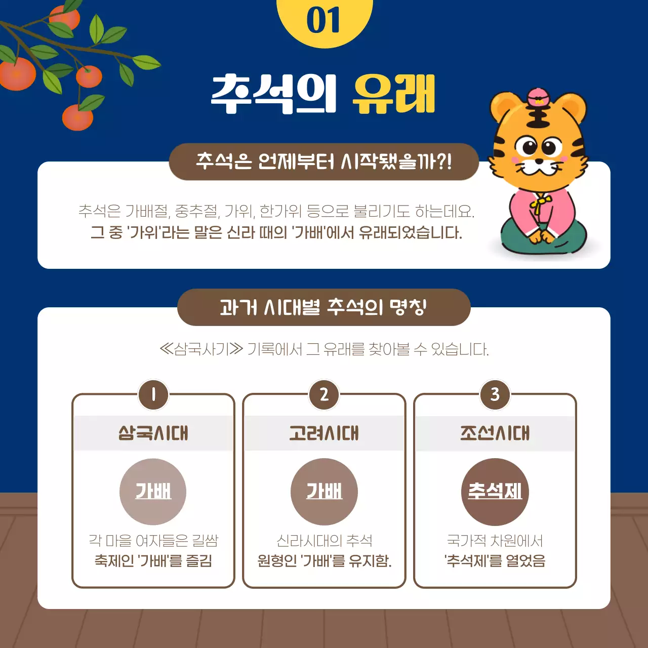 남색과 갈색 귀여운 일러스트 컨셉의 잘몰랐던 추석이야기