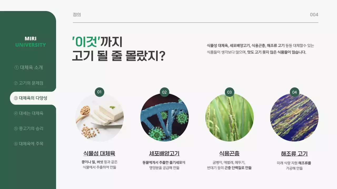 초록색과 흰색의 심플한 푸드테크 산업 소개서