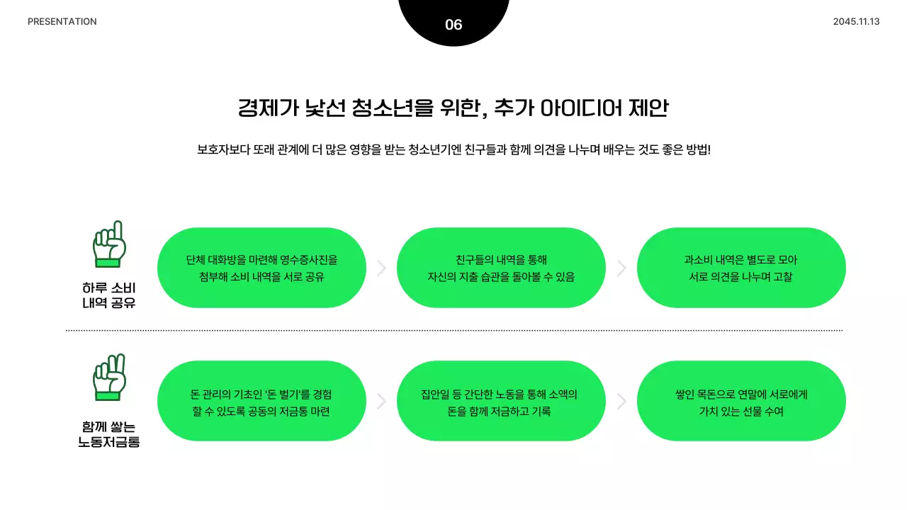 연두색과 검정의 미니멀한 청소년 경제 교육 발표자료
