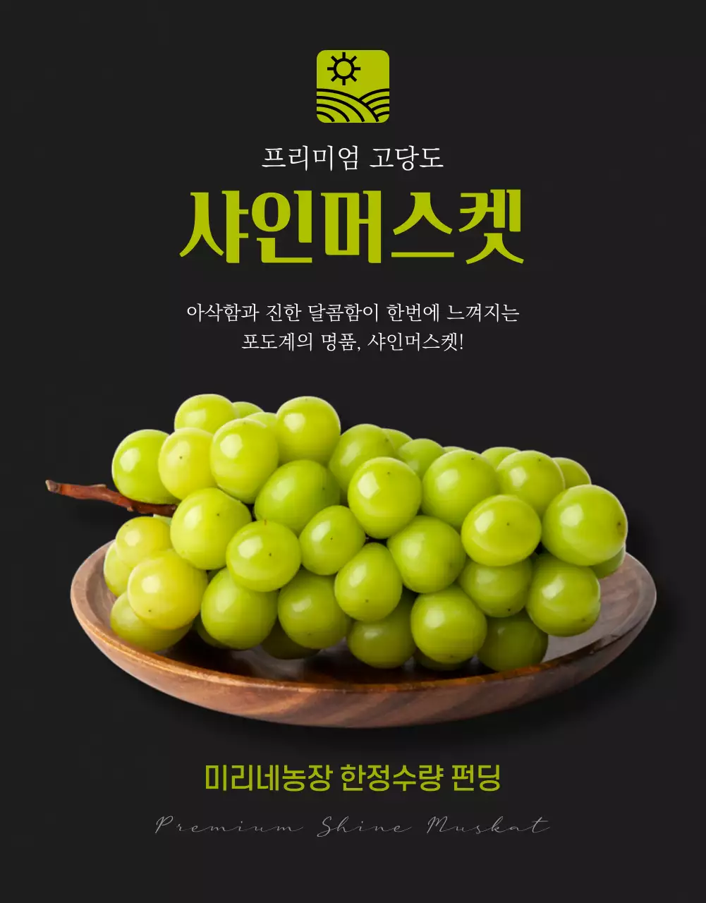 블랙과 그린의 고급스러운 프리미엄 고당도 샤인머스켓 펀딩 판매 홍보용 지역농산물 소상공인 로컬푸드