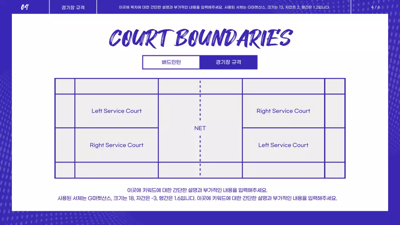 파란색과 하얀색의 배드민턴 체육 수행평가 안내 수업