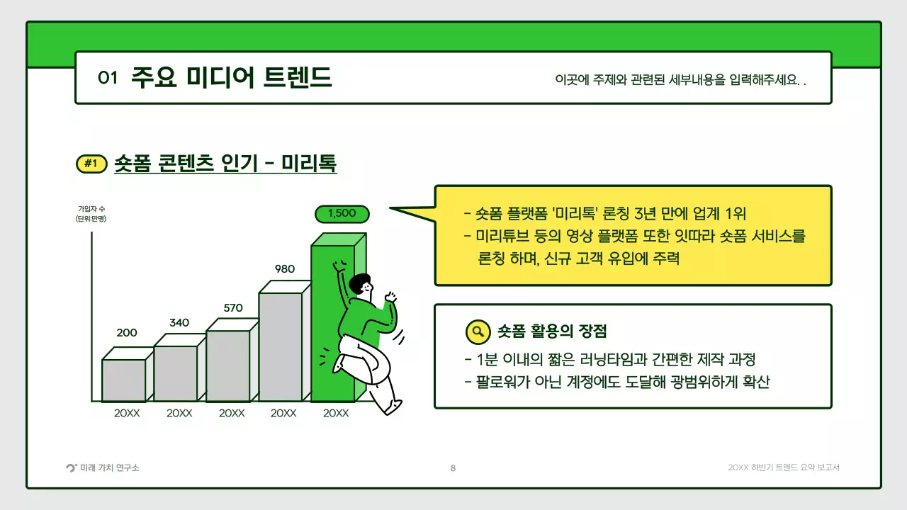 노랑색 초록색의 귀여운 일러스트 트렌드 요약 보고서