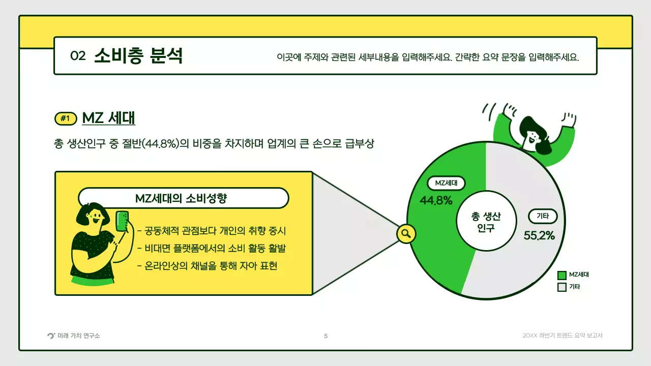 노랑색 초록색의 귀여운 일러스트 트렌드 요약 보고서