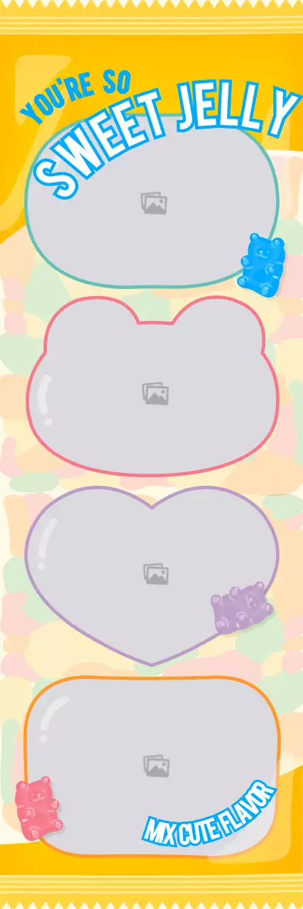 노란색과 하늘색의 아기자기한 젤리 패키지 컨셉의 네컷사진 프레임
