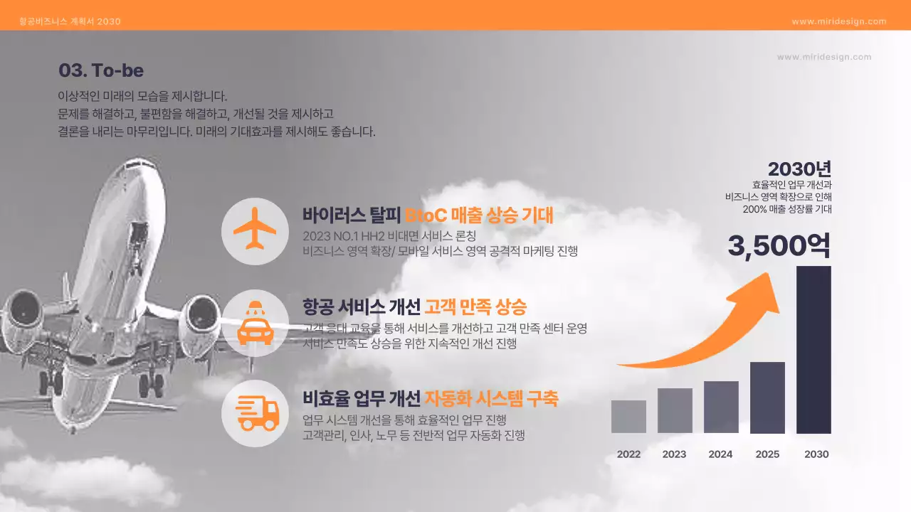 주황색 남색 도형 항공사 비즈니스 계획서