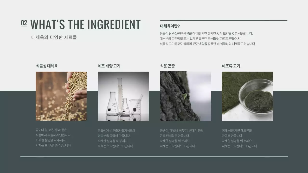 초록색의 대체육 푸드테크 관련 프레젠테이션