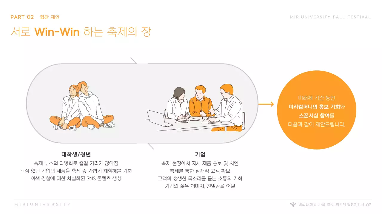 오렌지색 심플한 대학교용 대학교축제 협찬제 프레젠테이션