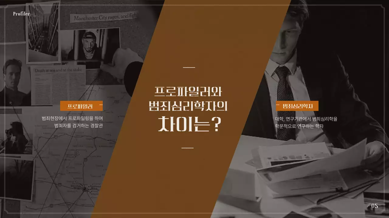 검은색과 베이지색의 범죄 심리학 프로파일링 발표