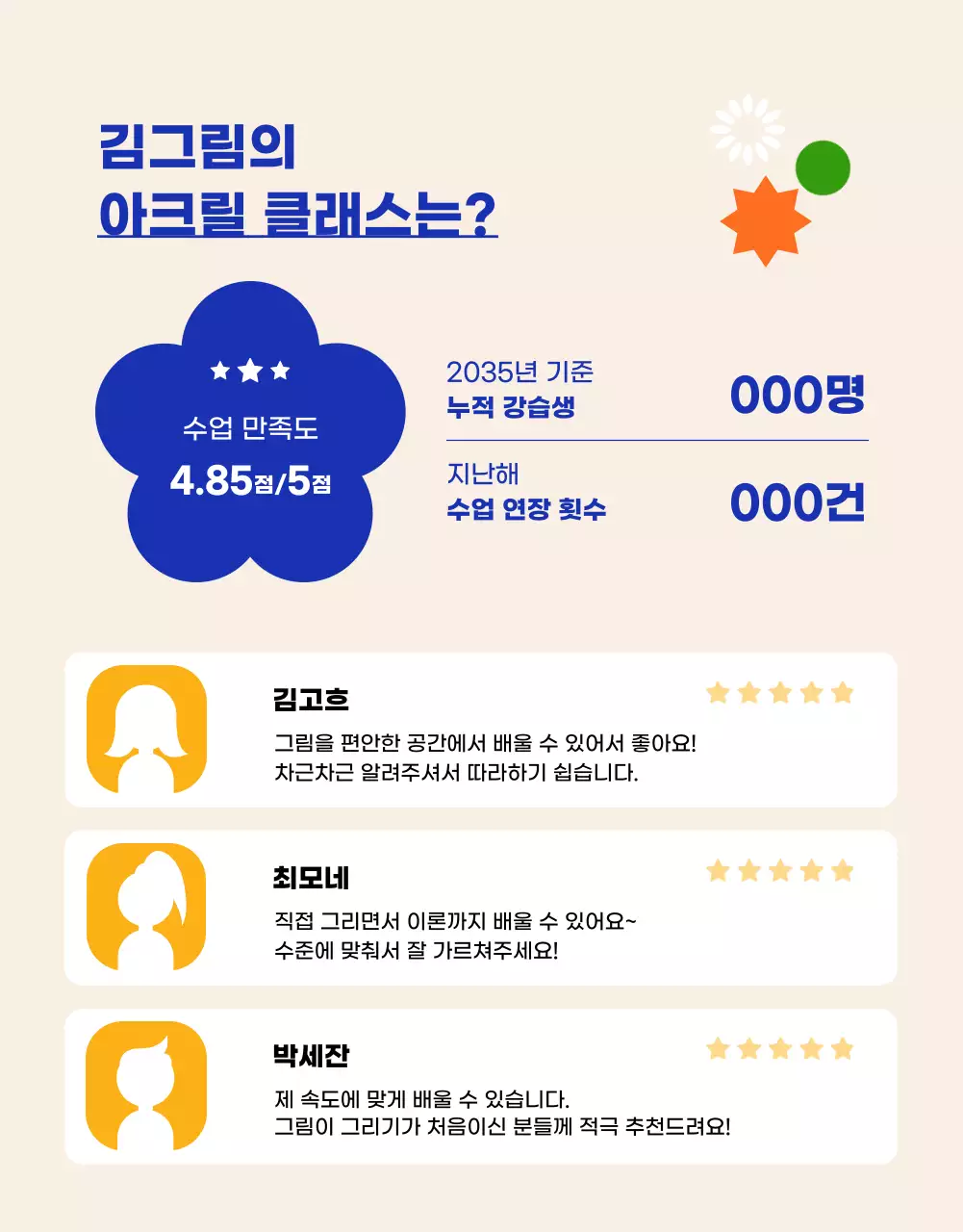 베이지색과 파랑의 팝한 미술 원데이클래스 공지