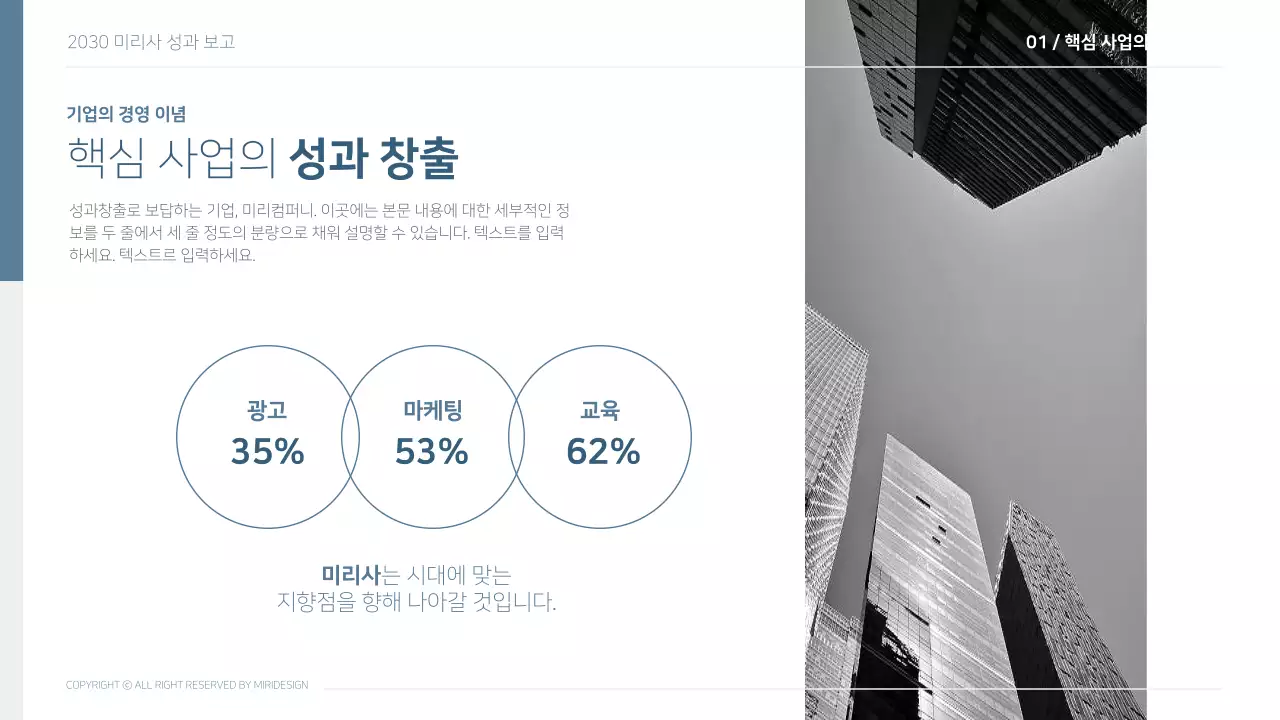 파랑 화이트 심플한 기업의 경영 목표 성과보고서