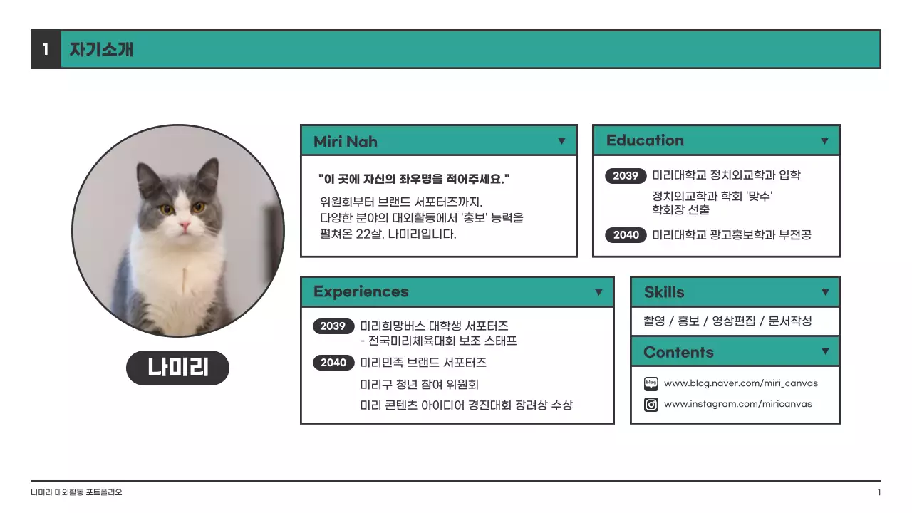 다홍색의 테두리가 있는 사각형 컨셉의 대외활동 포트폴리오