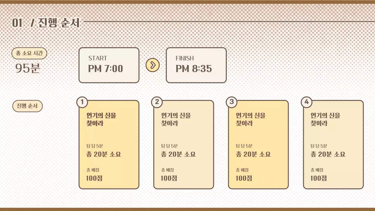 브라운과 옐로우의 귀여운 스타일의 크리에이션 기획서