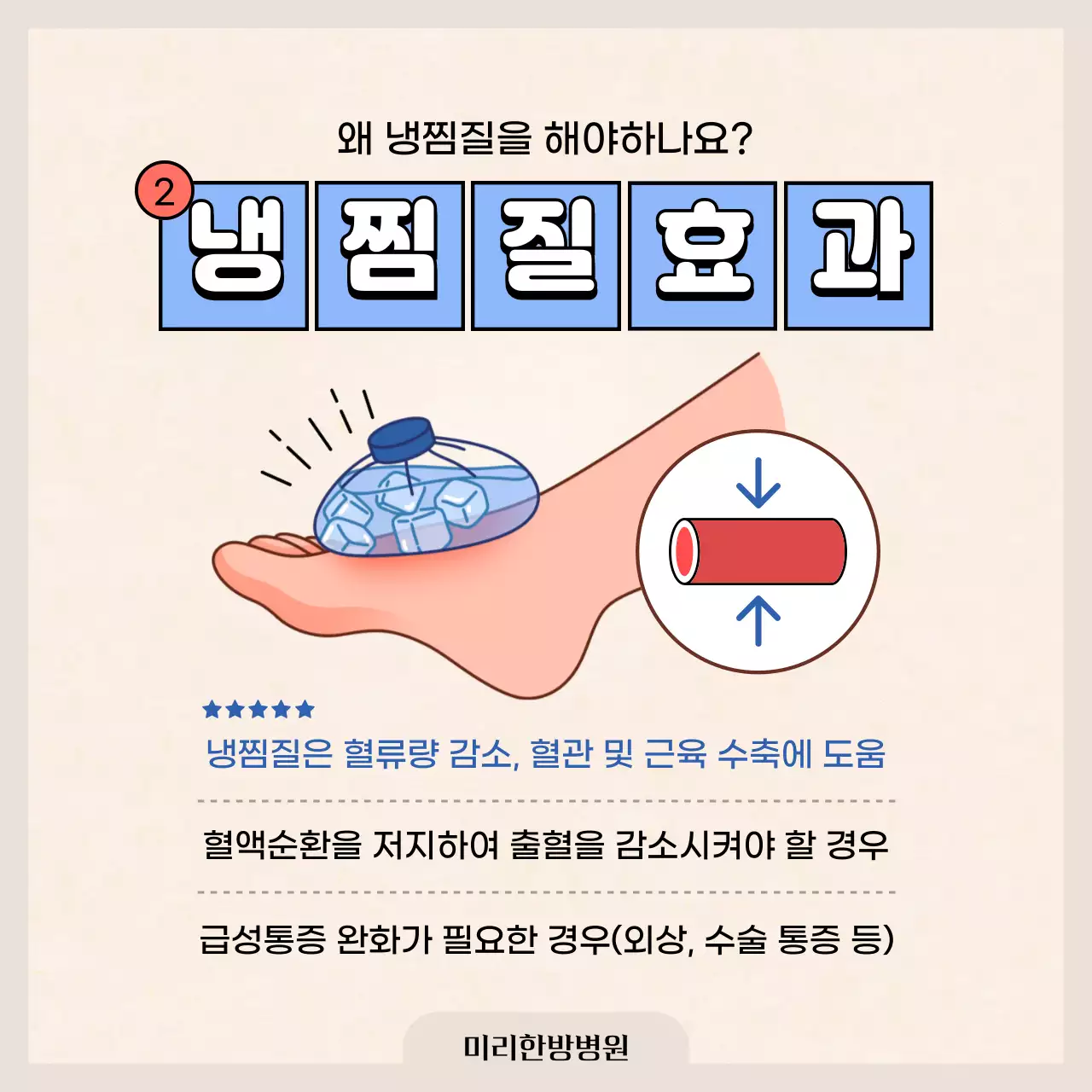 파란색과 빨간색의 한의원 냉찜질 온찜질 정보 소개