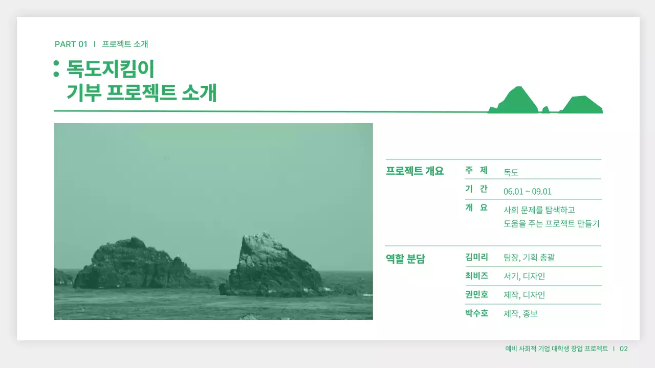 흰색과 초록색의 창업 펀딩 프로젝트 발표자료