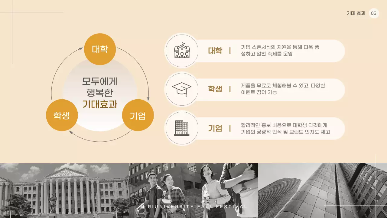 베이지색과 흑백의 심플한 대학교 축제 협찬 제안서