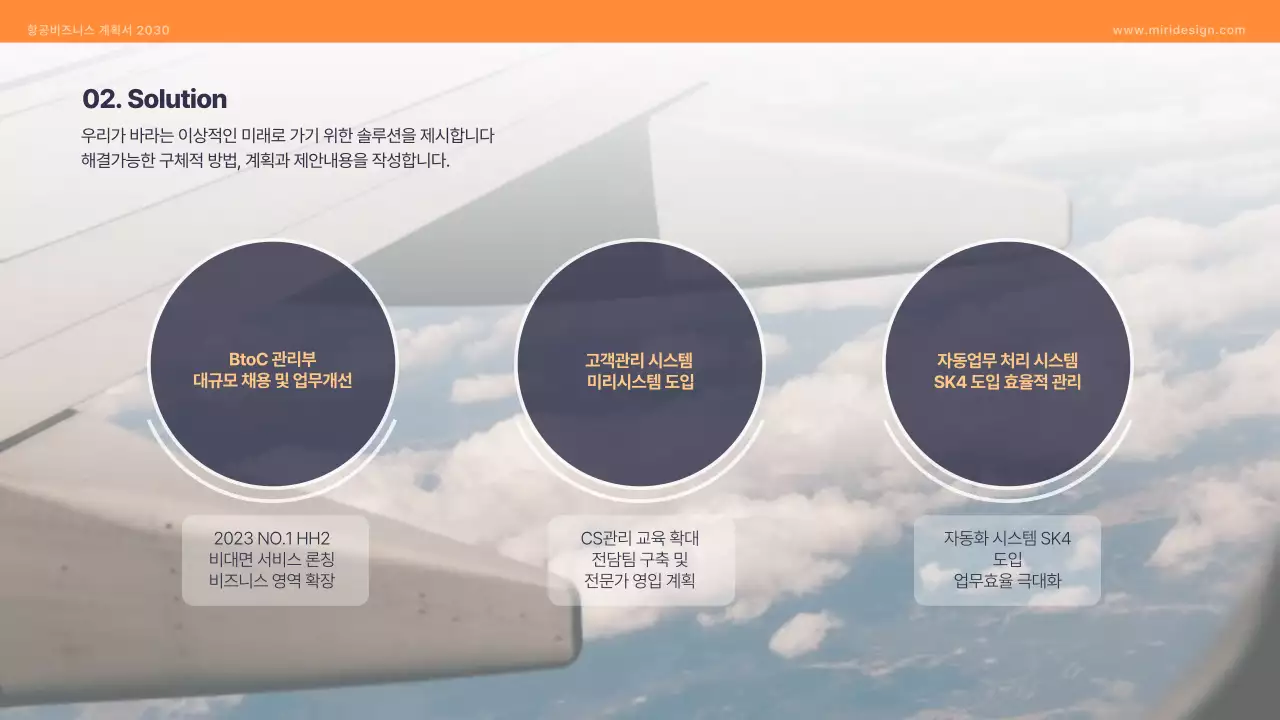 주황색 남색 도형 항공사 비즈니스 계획서
