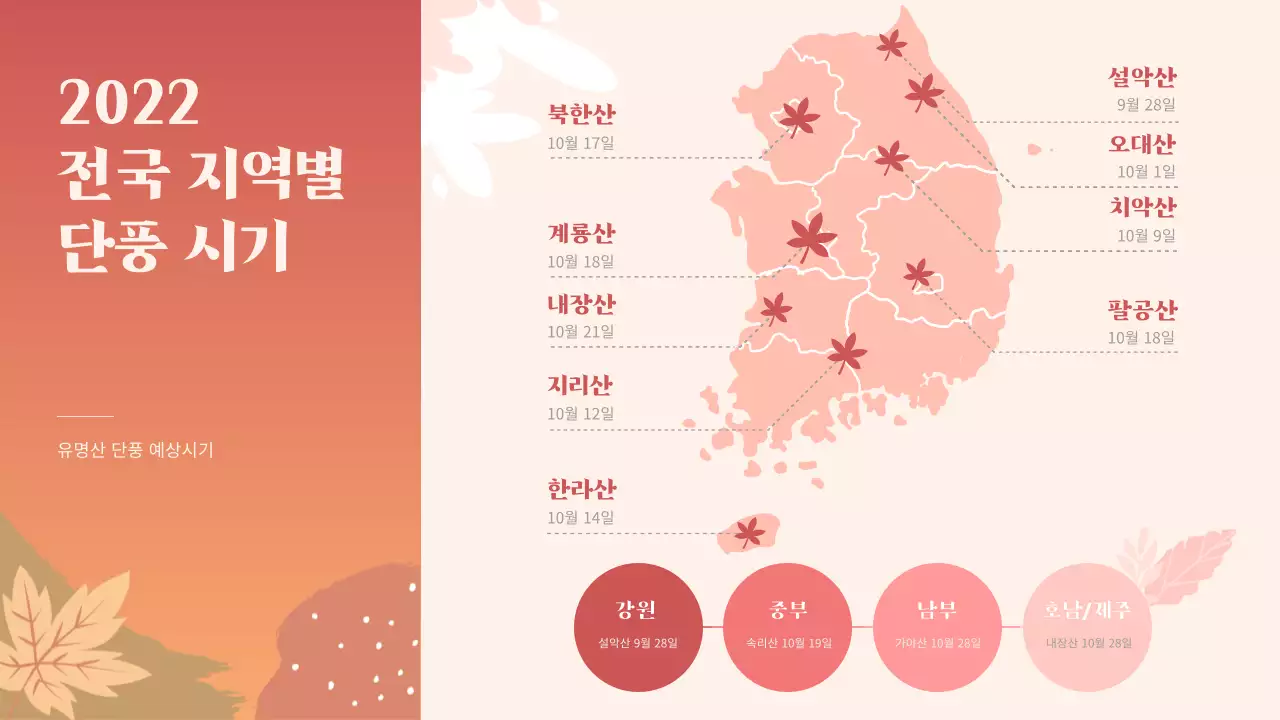 빨강과 핑크색의 심플한 가을 단풍 지도