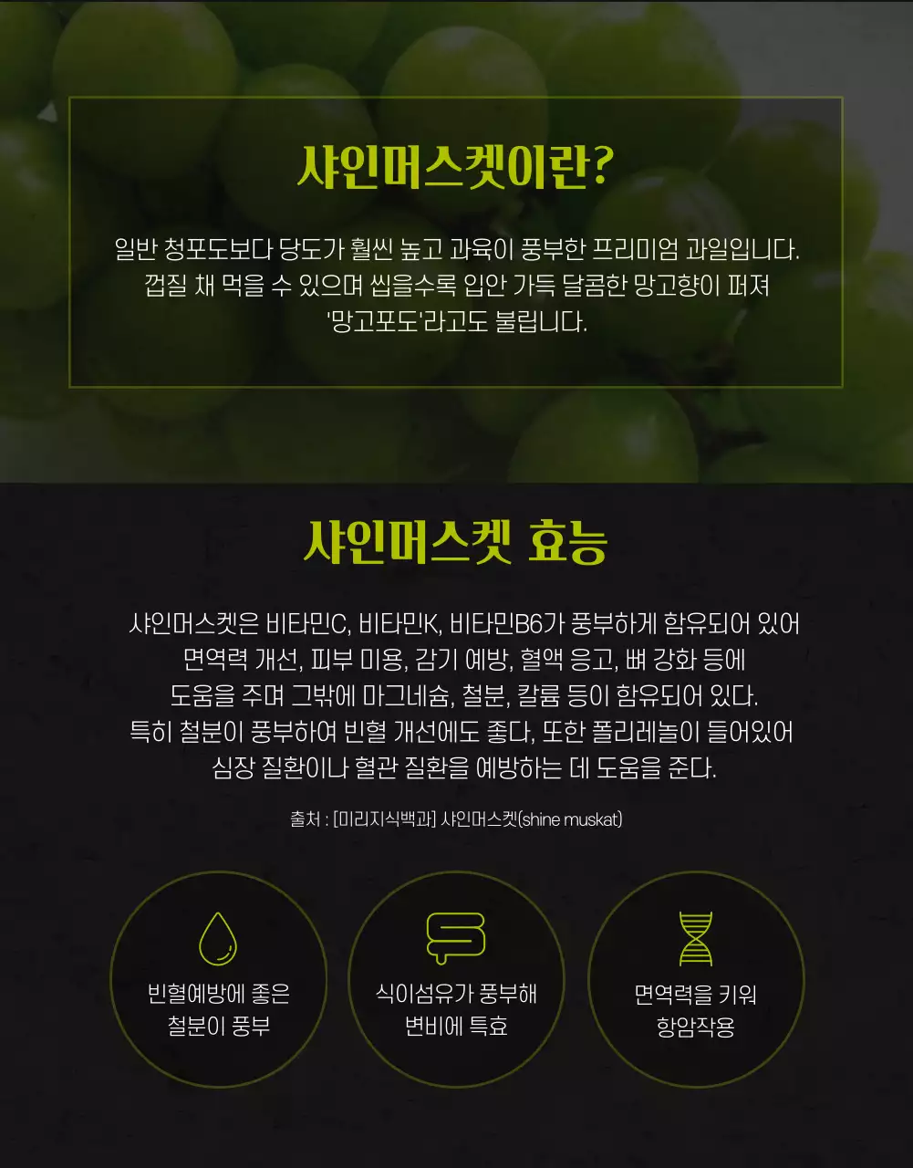 블랙과 그린의 고급스러운 프리미엄 고당도 샤인머스켓 펀딩 판매 홍보용 지역농산물 소상공인 로컬푸드