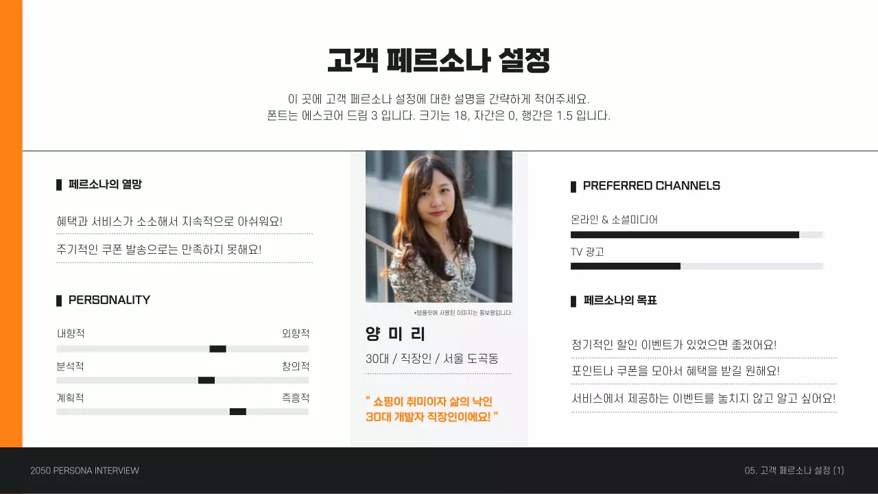 주황색의 고객 페르소나 인터뷰 프레젠테이션
