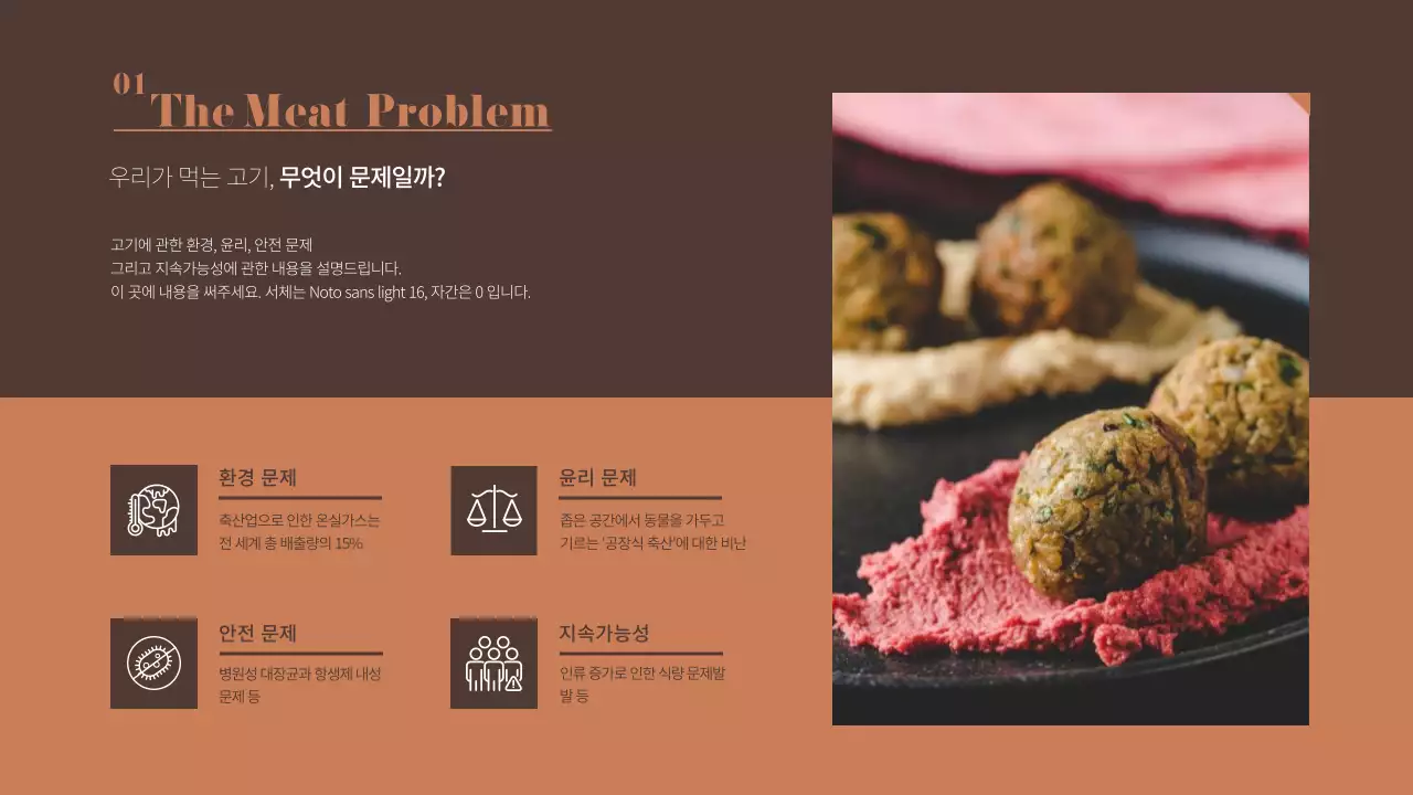 갈색의 대체육 푸드테크 관련 프레젠테이션