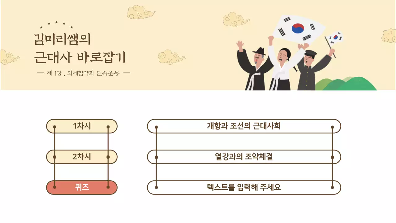 노란색 귀여운 빈티지 역사 일러스트 교육 자료