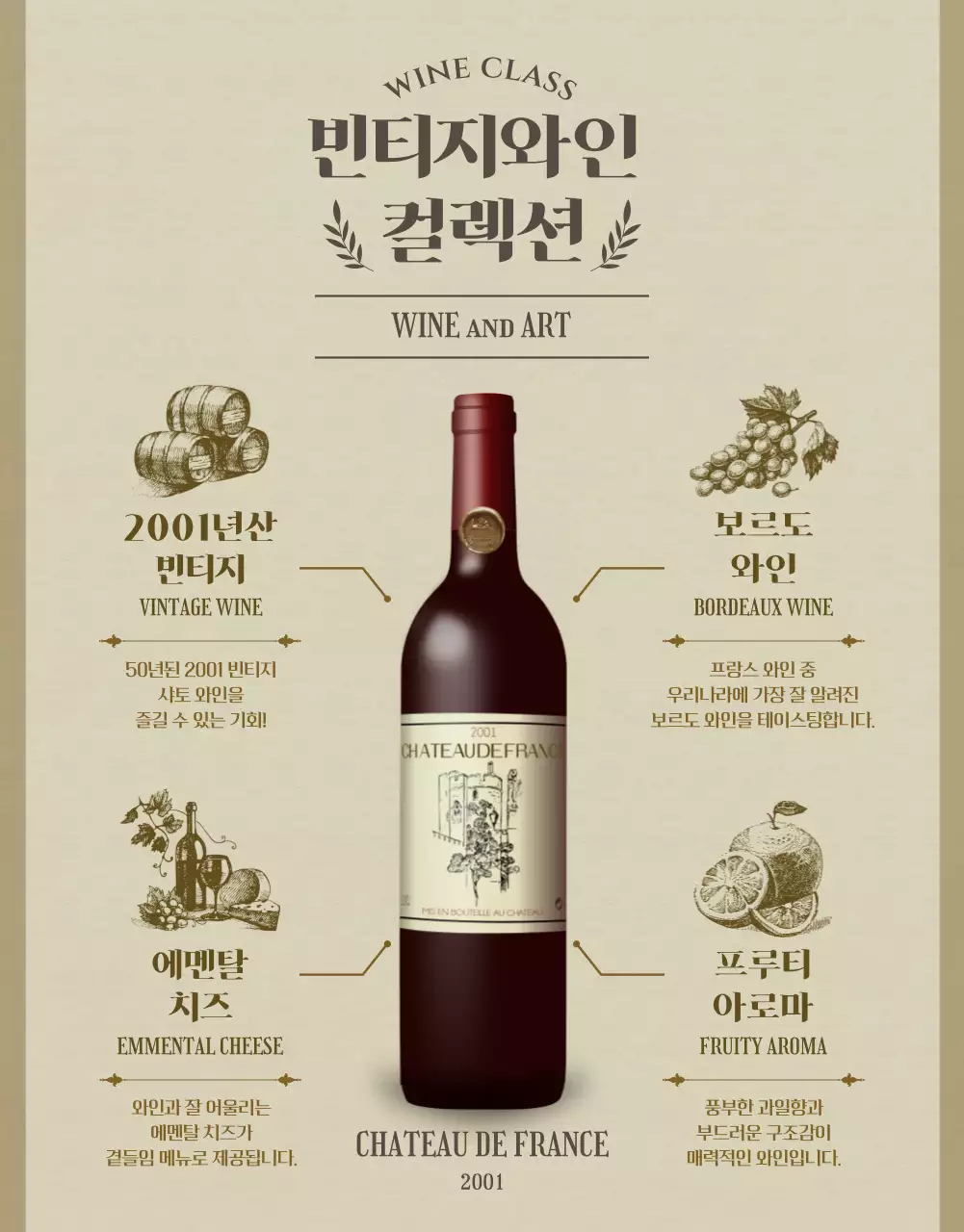 베이지톤의 빈티지 컨셉 와인과 미술 클래스 안내