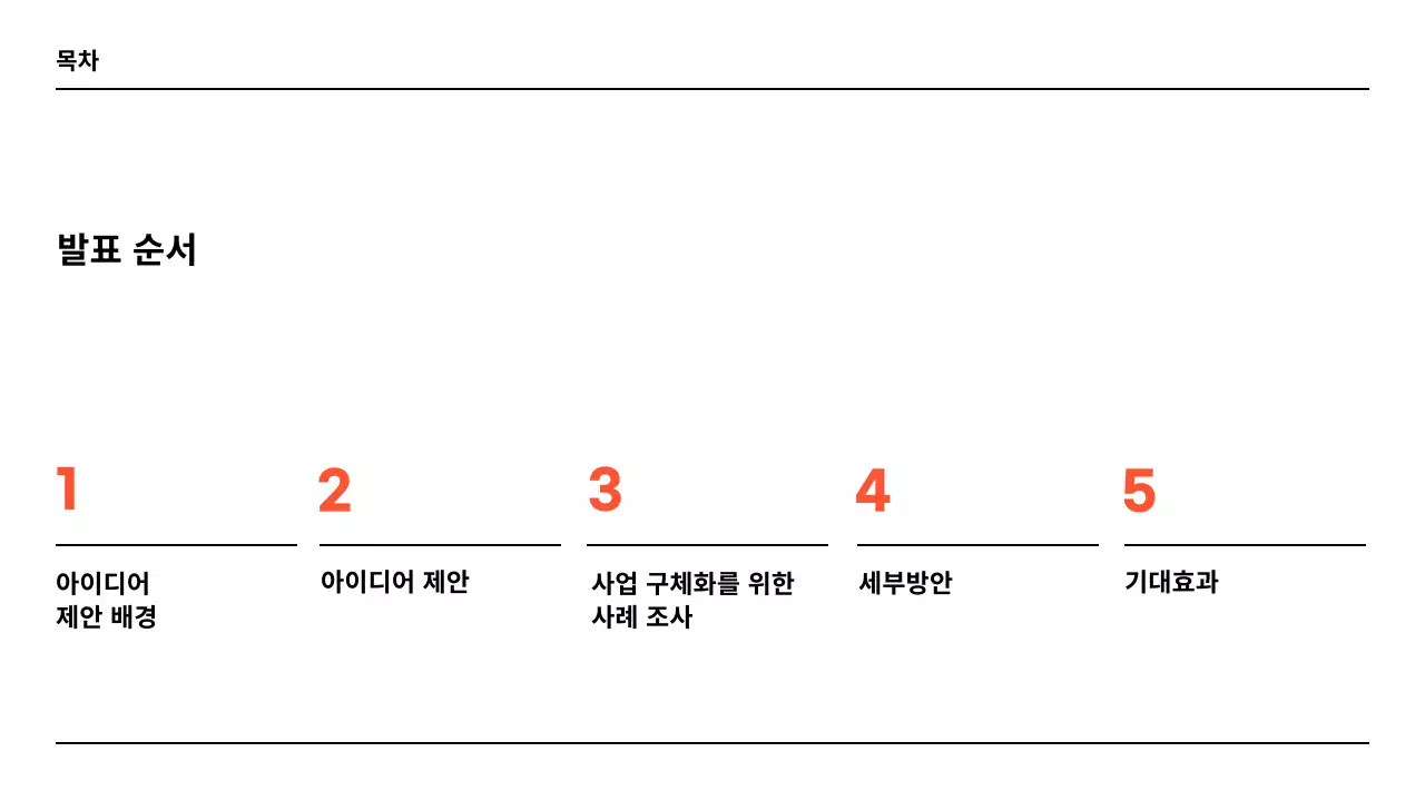 주황색과 회색의 단순한 도서관 활성화 아이디어 제안서