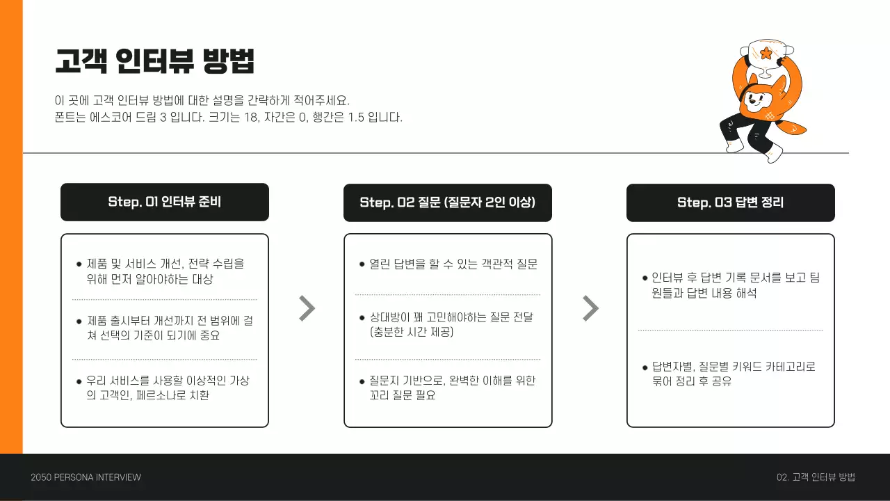주황색의 고객 페르소나 인터뷰 프레젠테이션