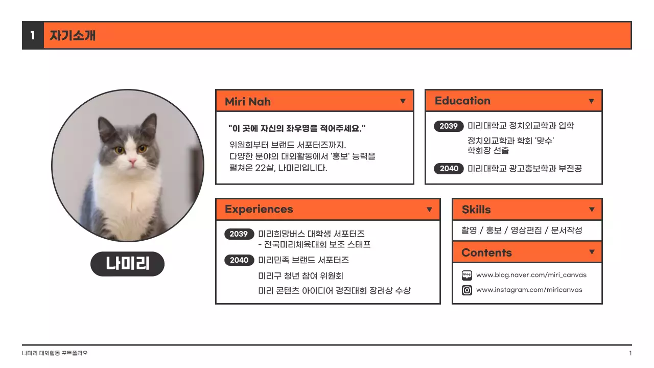 다홍색의 테두리가 있는 사각형 컨셉의 대외활동 포트폴리오