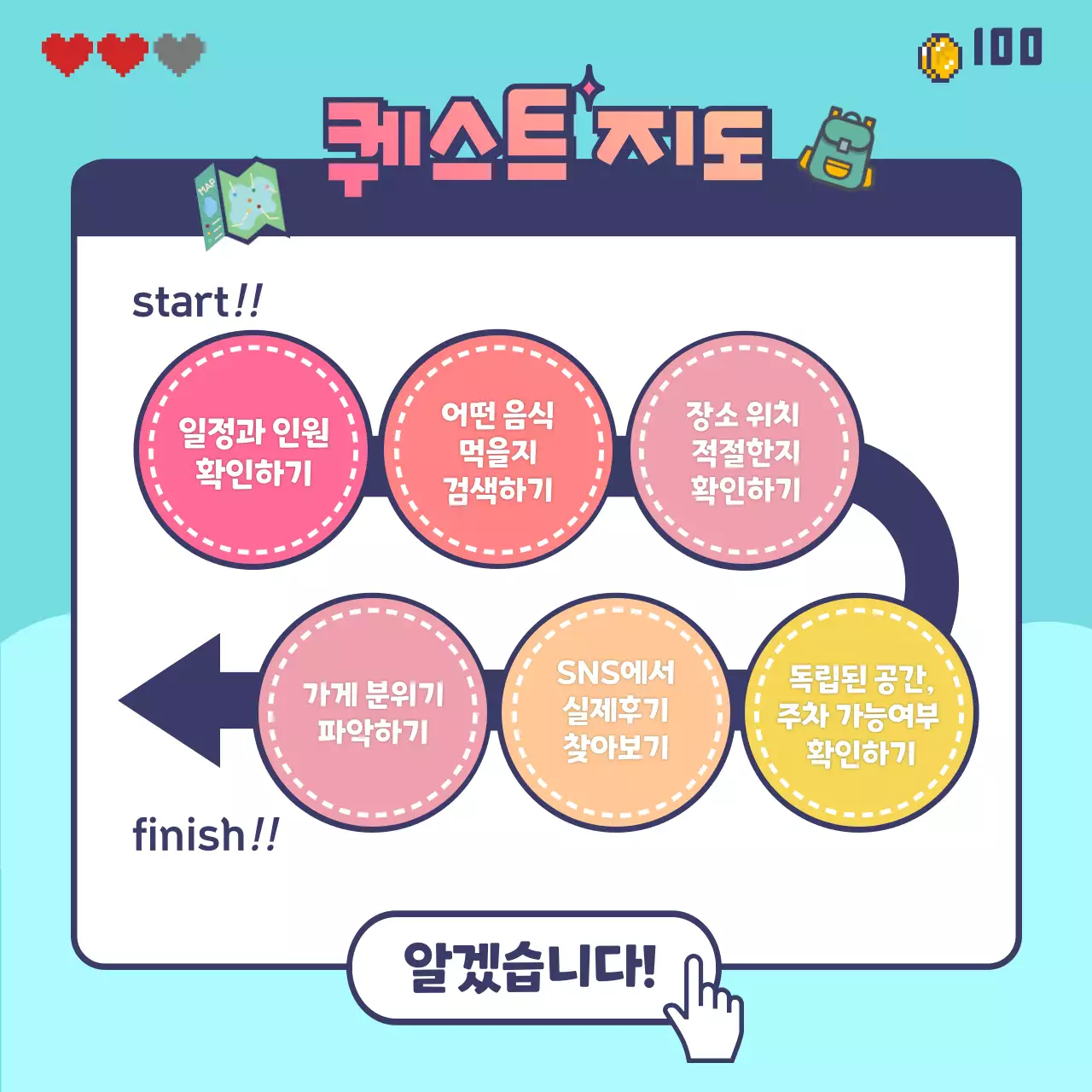 게임 퀘스트 컨셉의 회식 예약안내